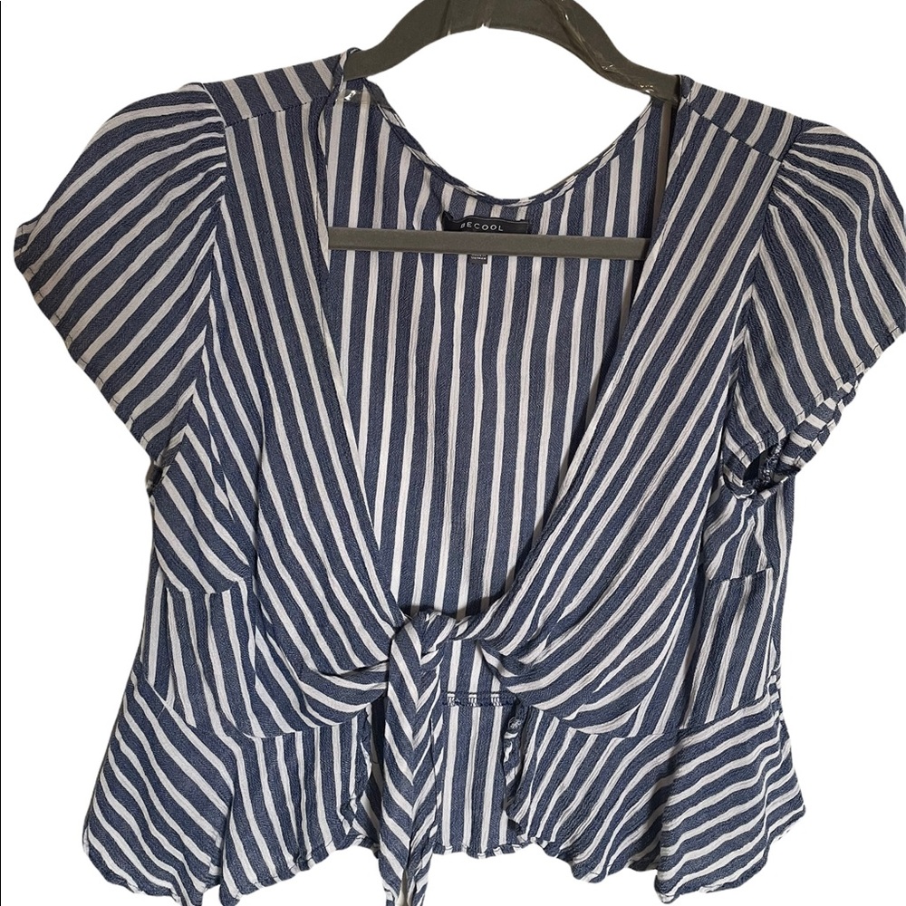Tied up top blue and white. Thin material Size L.